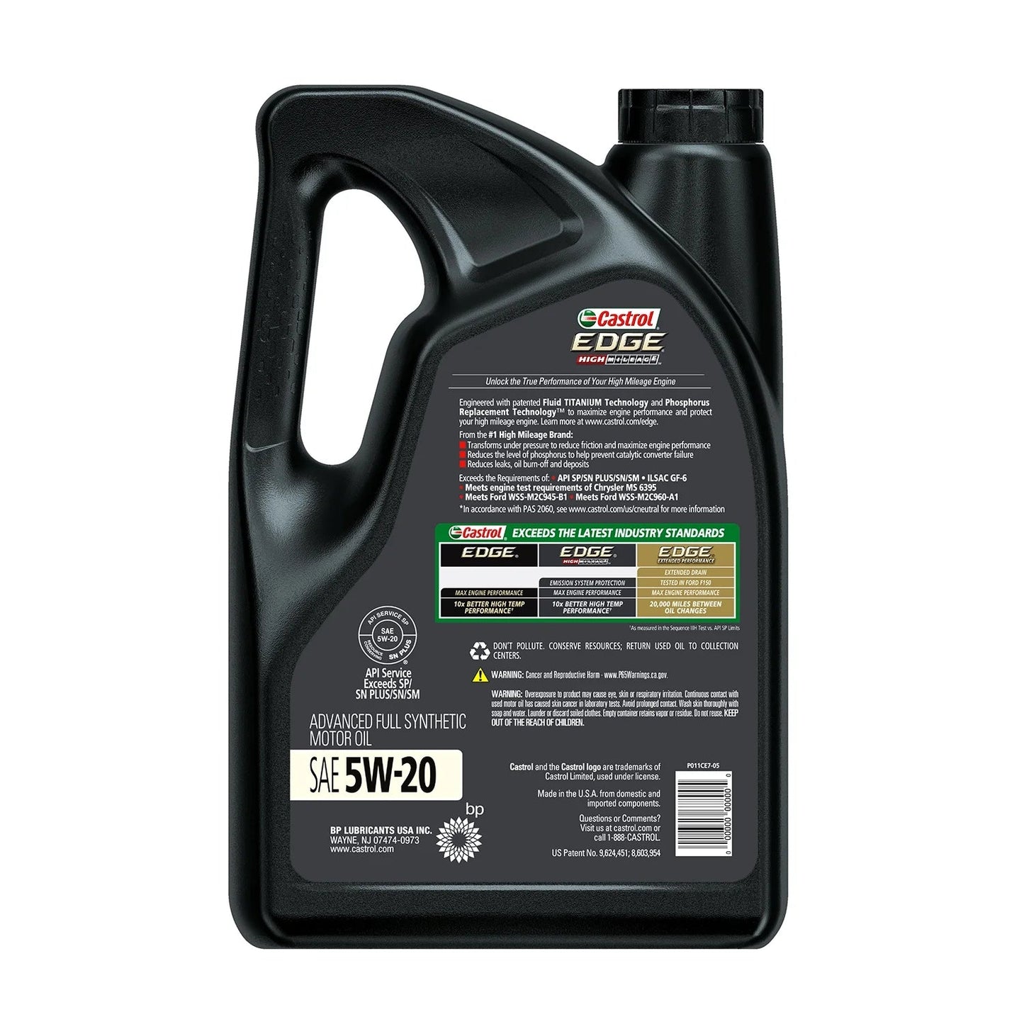 Edge High Mileage 5W-20 Advanced Full Synthetic Motor Oil, 5 Quarts, Case of 3