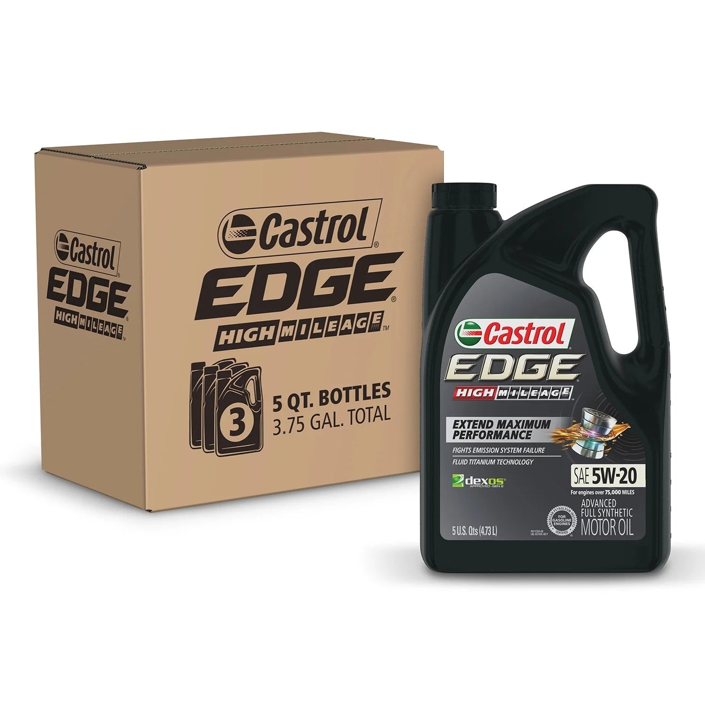 Edge High Mileage 5W-20 Advanced Full Synthetic Motor Oil, 5 Quarts, Case of 3