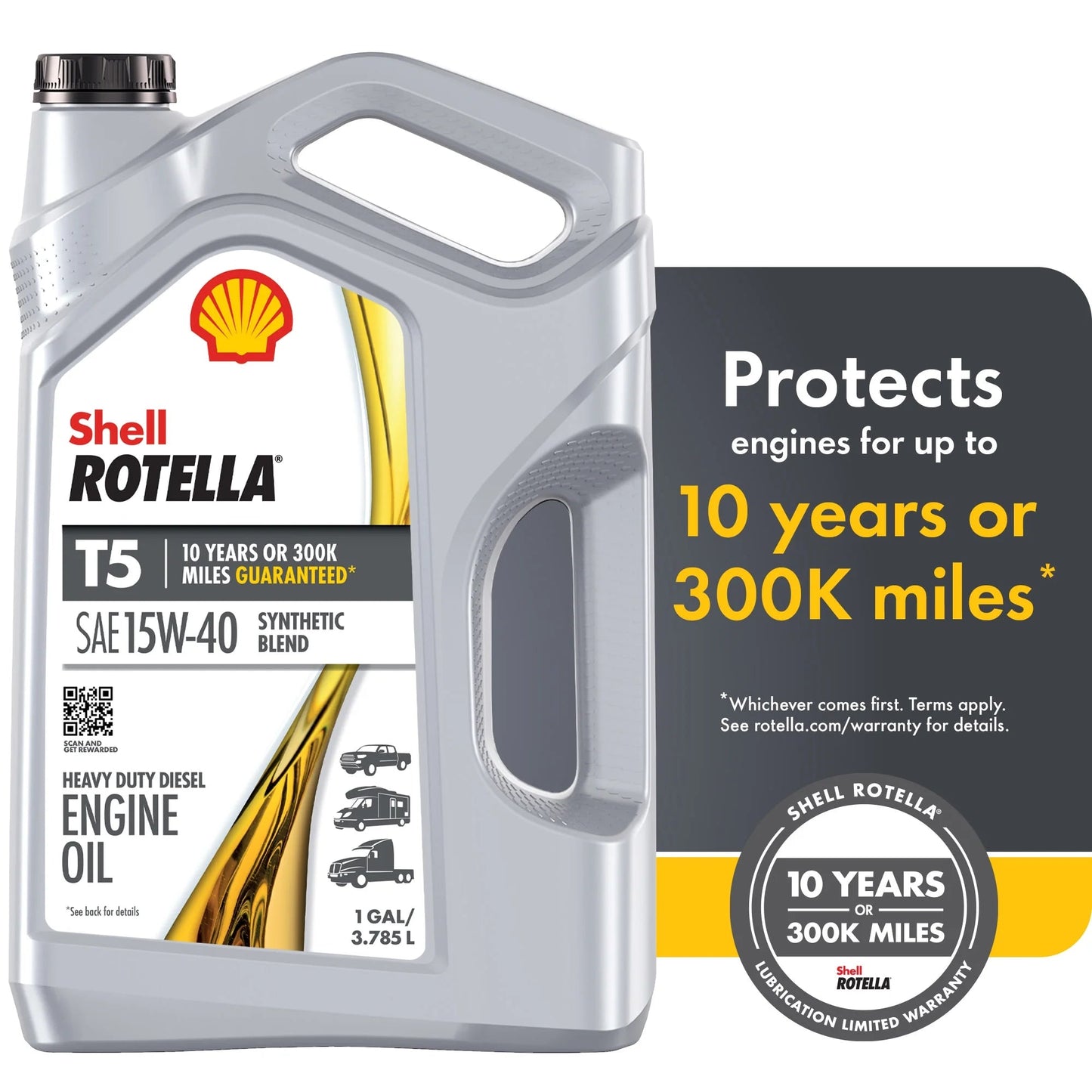 Shell T5 Synthetic Blend 15W-40 Diesel Engine Oil, 1 Gallon