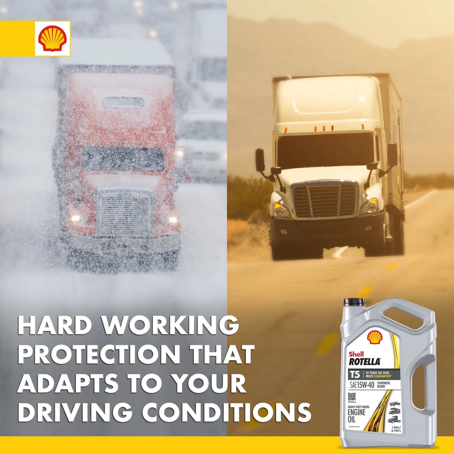 Shell T5 Synthetic Blend 15W-40 Diesel Engine Oil, 1 Gallon