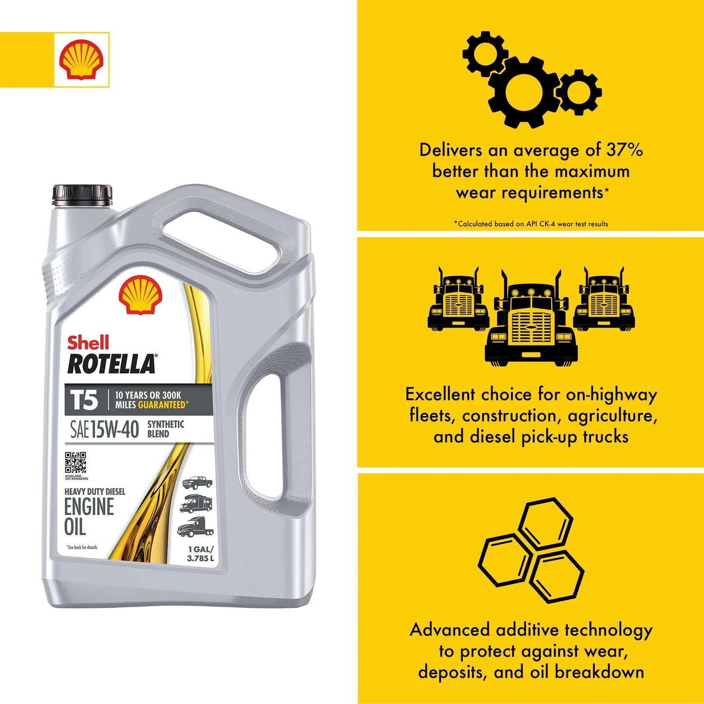 Shell T5 Synthetic Blend 15W-40 Diesel Engine Oil, 1 Gallon