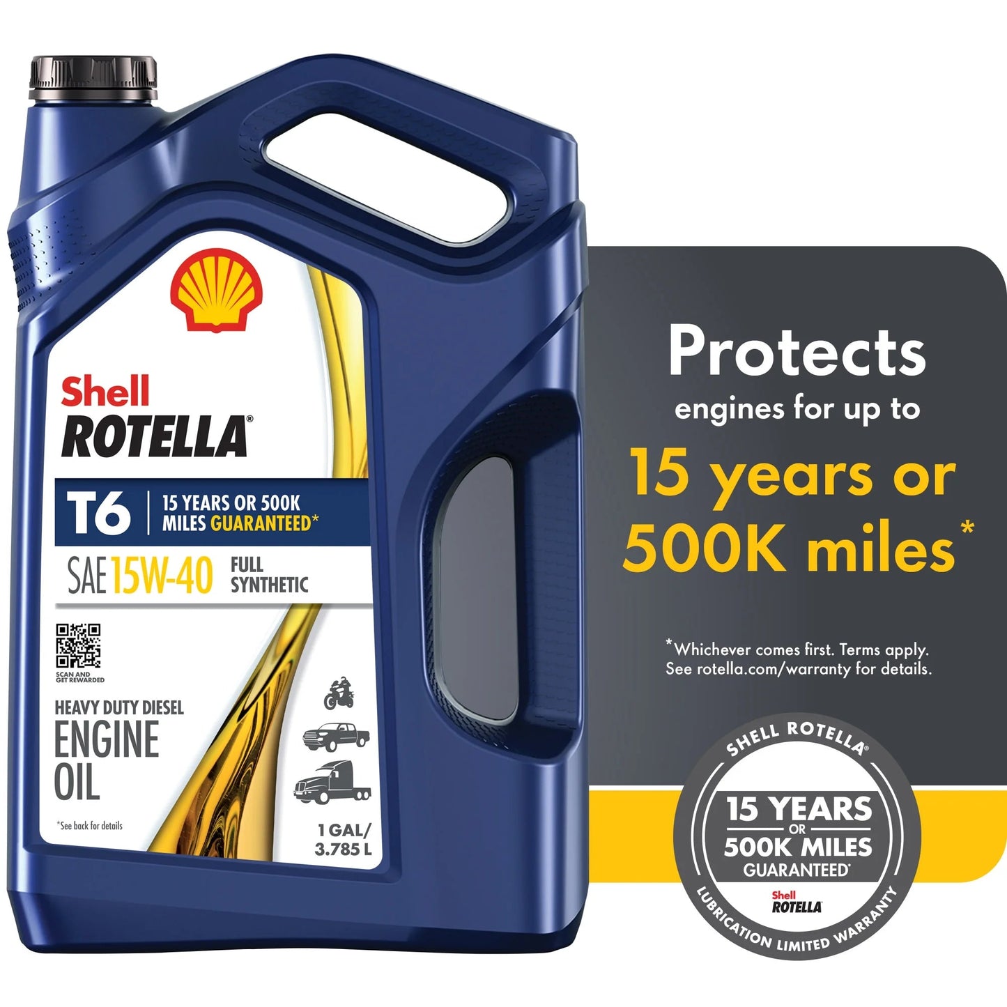 (3 Pack) Shell T6 Full Synthetic 15W-40 Motor Oil, 1 Gallon (3 Pack)