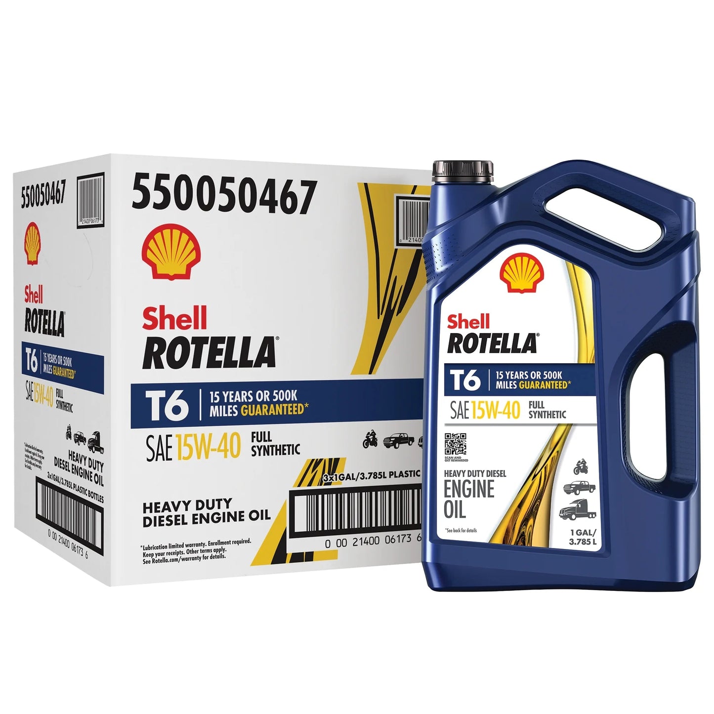 (3 Pack) Shell T6 Full Synthetic 15W-40 Motor Oil, 1 Gallon (3 Pack)