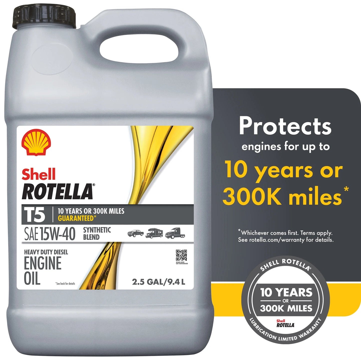 Shell T5 Synthetic Blend 15W-40 Diesel Engine Oil, 2.5 Gallon