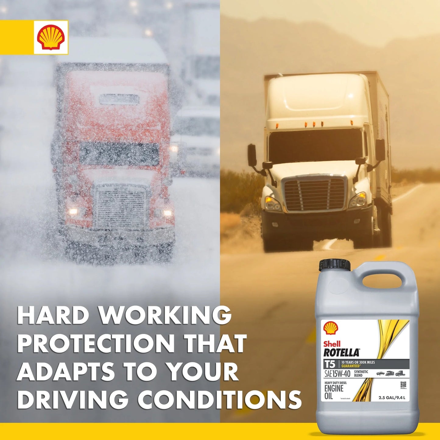 Shell T5 Synthetic Blend 15W-40 Diesel Engine Oil, 2.5 Gallon