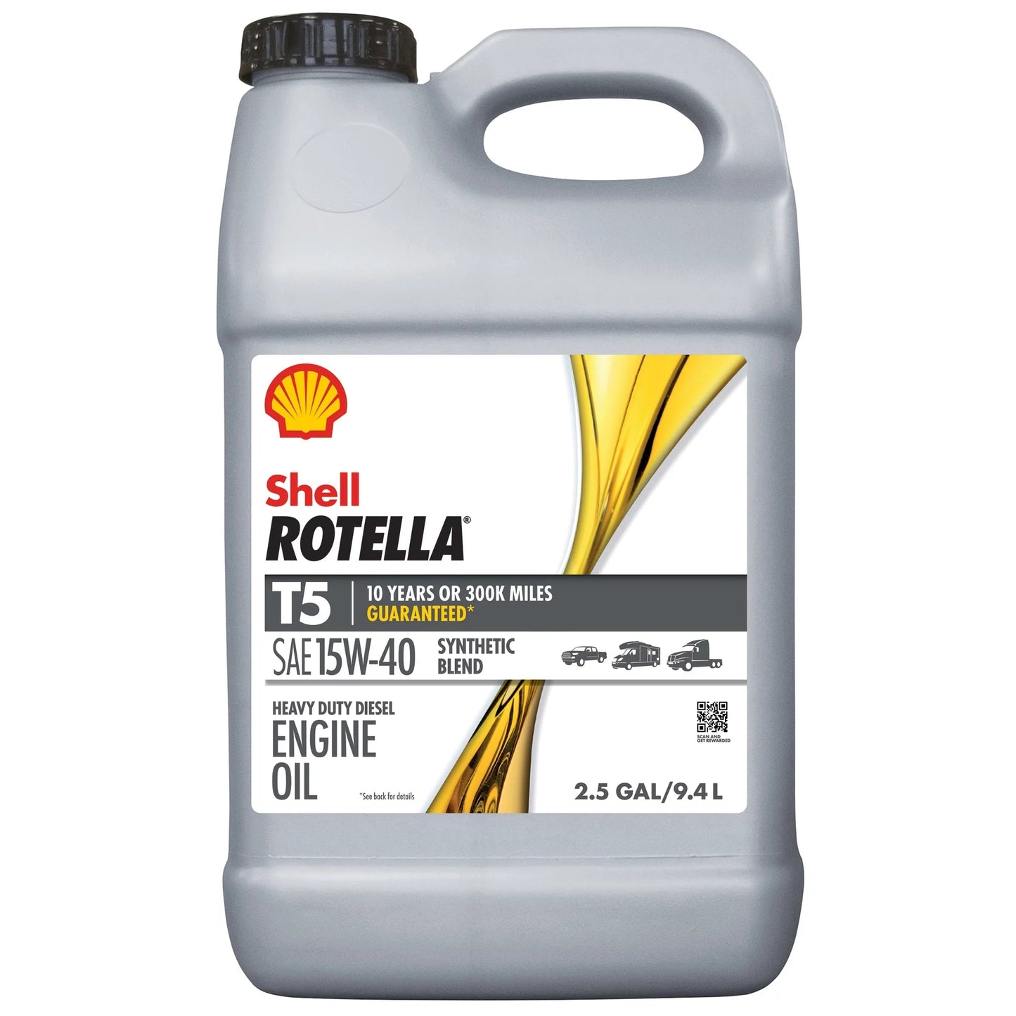 Shell T5 Synthetic Blend 15W-40 Diesel Engine Oil, 2.5 Gallon