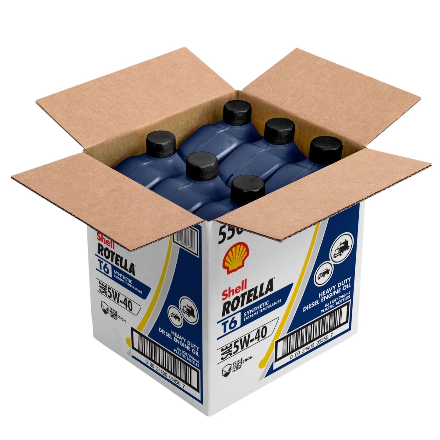 Shell T6 5W-40 Full Synthetic Diesel Engine Oil, 1Qt, 6-Pack