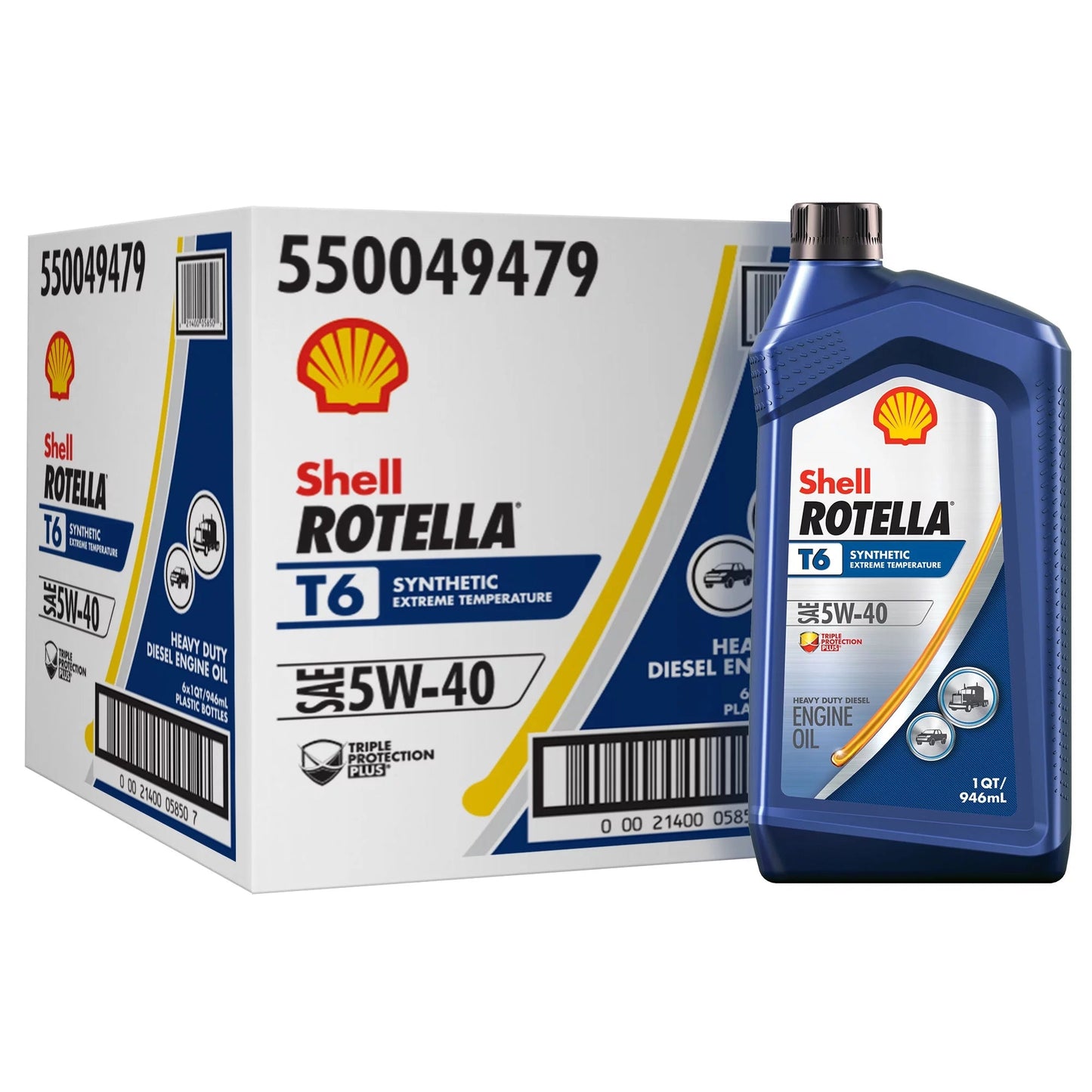 Shell T6 5W-40 Full Synthetic Diesel Engine Oil, 1Qt, 6-Pack