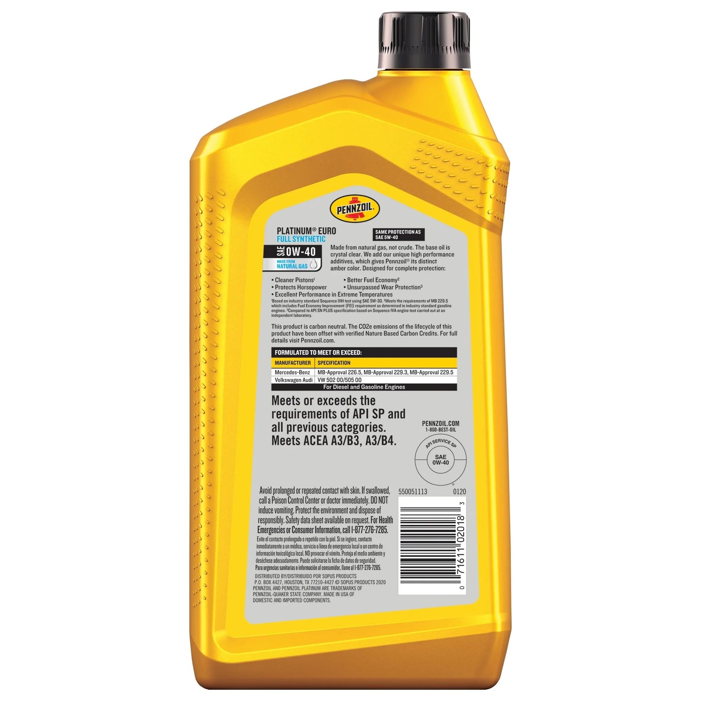Platinum Euro Full Synthetic 0W-40 Motor Oil, 1 Quart