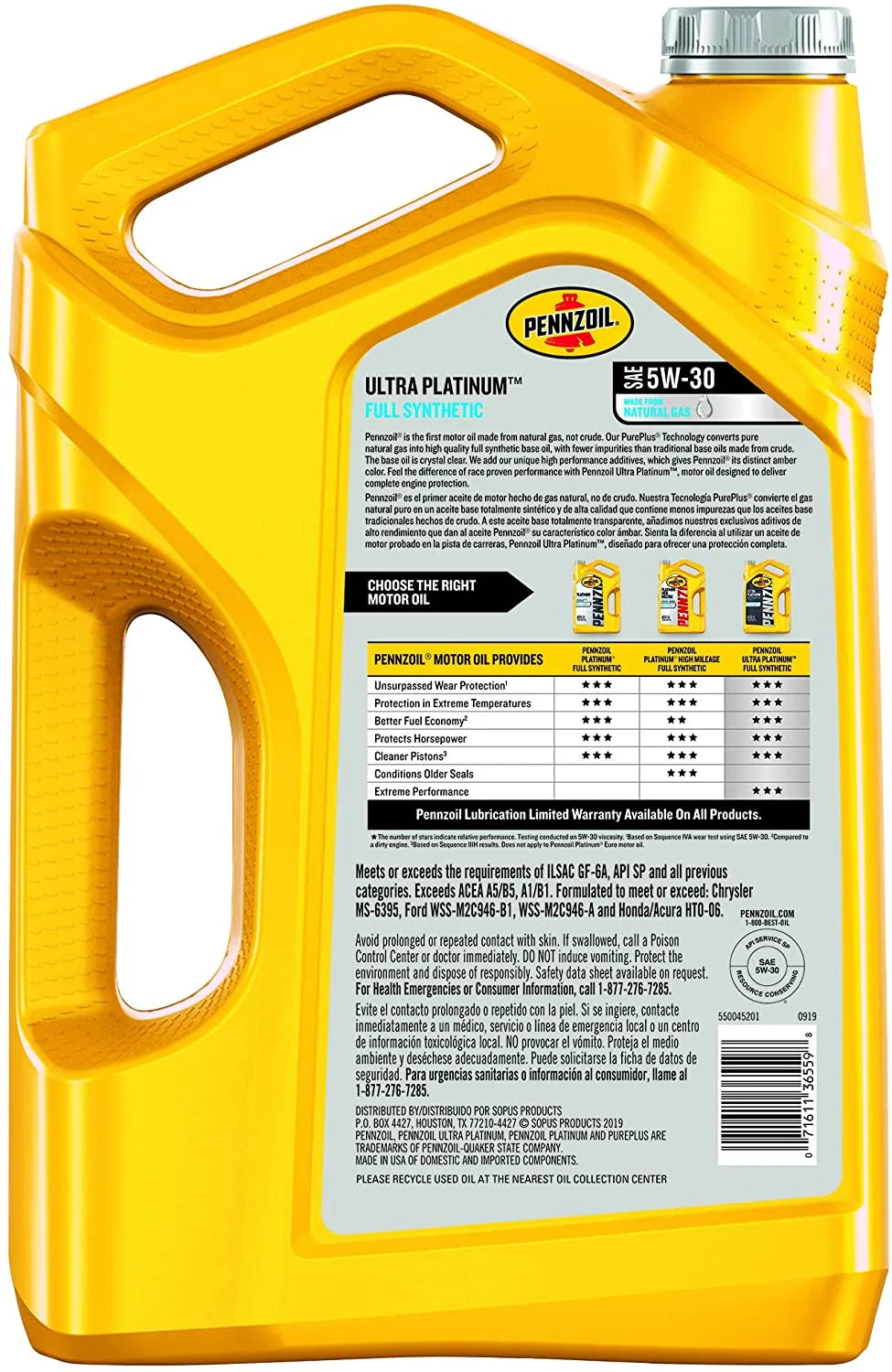 - 550045201-3PK Ultra Platinum Full Synthetic 5W-30 Motor Oil (5-Quart, Case of 3)