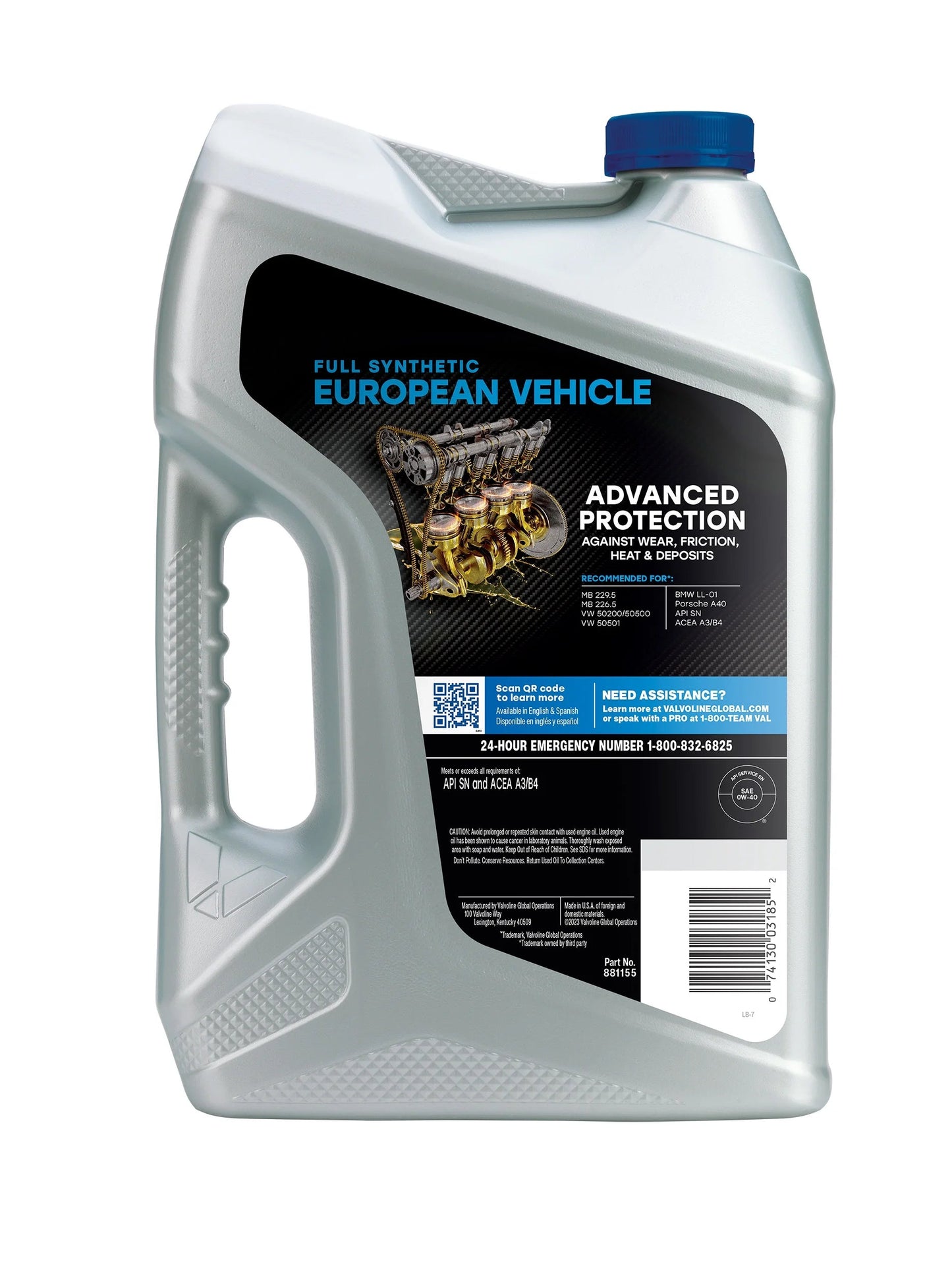 European Vehicle Full Synthetic 0W-40 Motor Oil 5 QT
