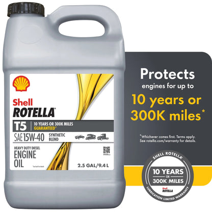 (2 Pack) Shell  T5 Synthetic Blend 15W-40 Motor Oil, 2.5 Gallon (2 Pack)