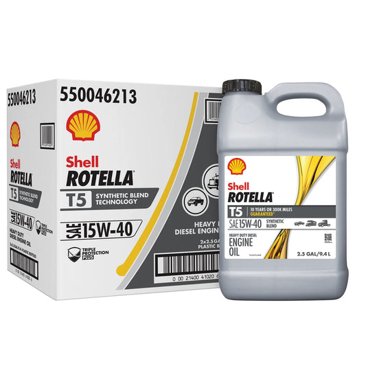 (2 Pack) Shell  T5 Synthetic Blend 15W-40 Motor Oil, 2.5 Gallon (2 Pack)