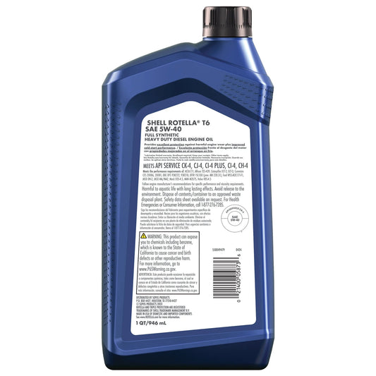 Shell  T6 Full Synthetic 5W-40 Diesel Engine Oil, 1 Quart