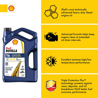 (3 Pack) Shell  T6 Full Synthetic 15W-40 Motor Oil, 1 Gallon (3 Pack)