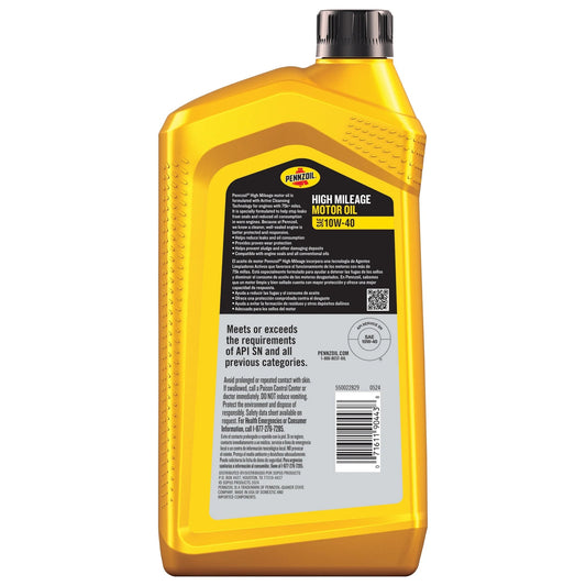 High Mileage 10W-40 Motor Oil, 1 Quart