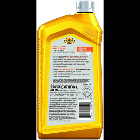 Start/Stop Protection Full Synthetic 0W-20 Motor Oil, 1 Quart