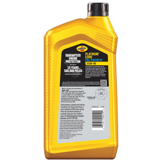 Platinum Euro Full Synthetic 5W-40 Motor Oil, 1 Quart