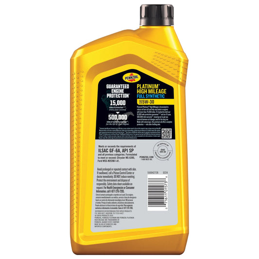 Platinum High Mileage Full Synthetic 5W-30 Motor Oil, 1 Quart