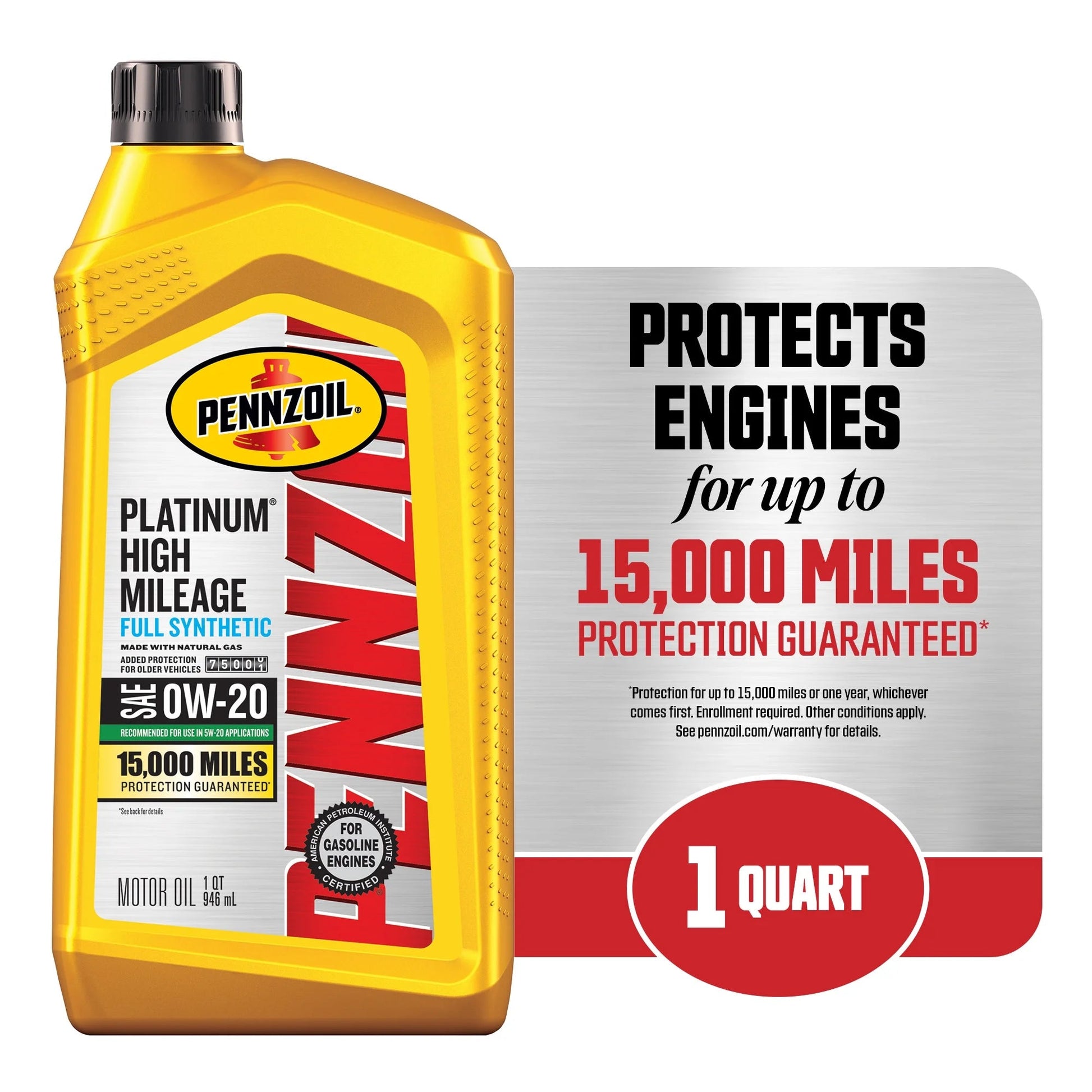 Platinum High Mileage Full Synthetic 0W-20 Motor Oil, 1 Quart