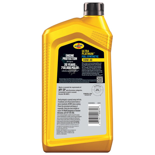 Ultra Platinum Full Synthetic 0W-40 Motor Oil, 1 Quart